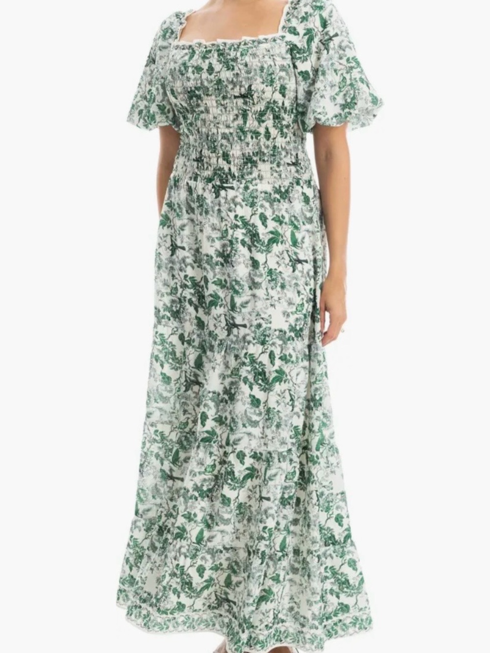 Print Smocked Sleeve Maxi Dress in Green Lush Garden by Max Studio